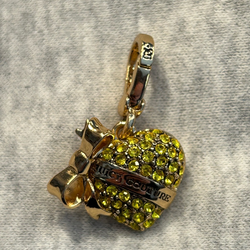 Juicy Couture Charm Yellow Rhinestones Goldtone dangle Heart with Bow